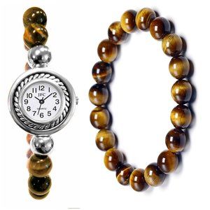 Tiger Eye Natural Stone Watch Bracelet Set